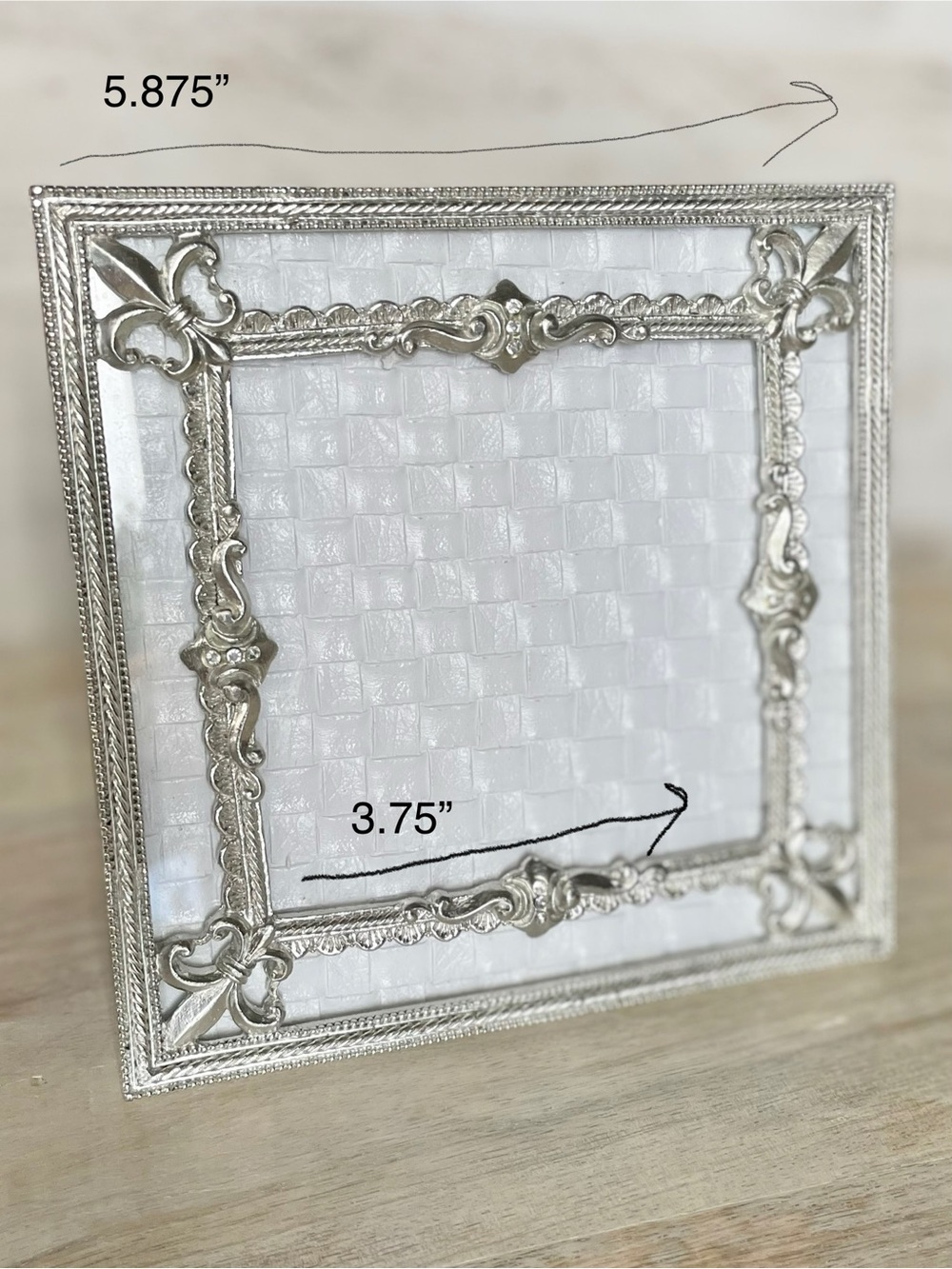 Fleur Di Lis Silver-tone Square Frame
